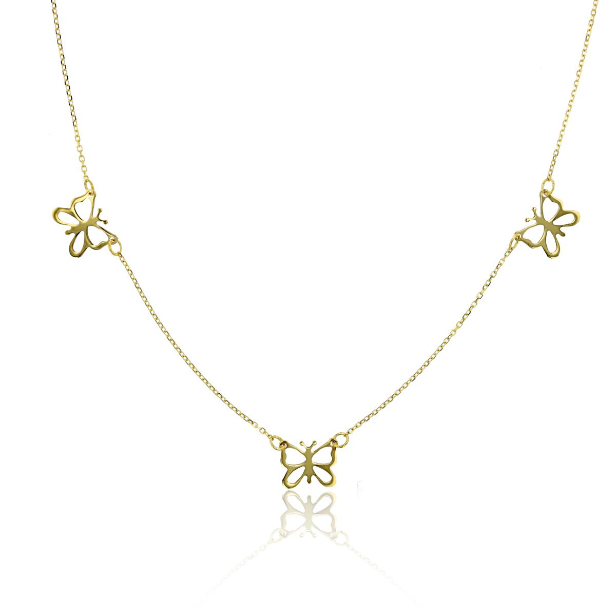 14K Yellow Gold DC Three Butterfly Station 18" Necklace