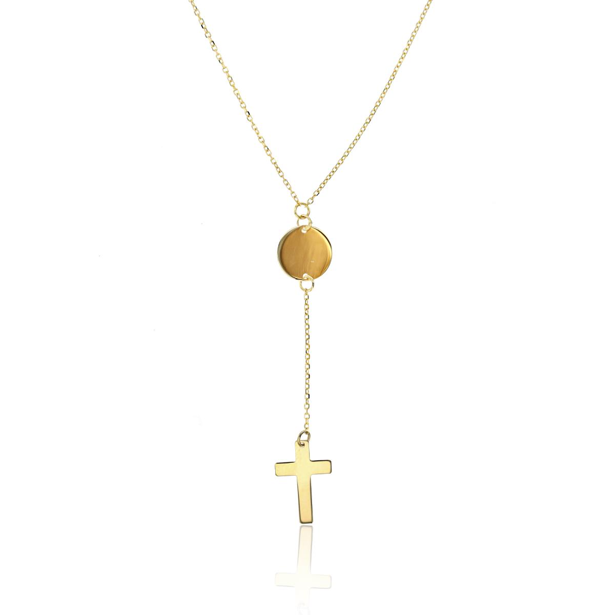 14K Yellow Gold DC Circle Charm with Dangling Cross 18" Necklace