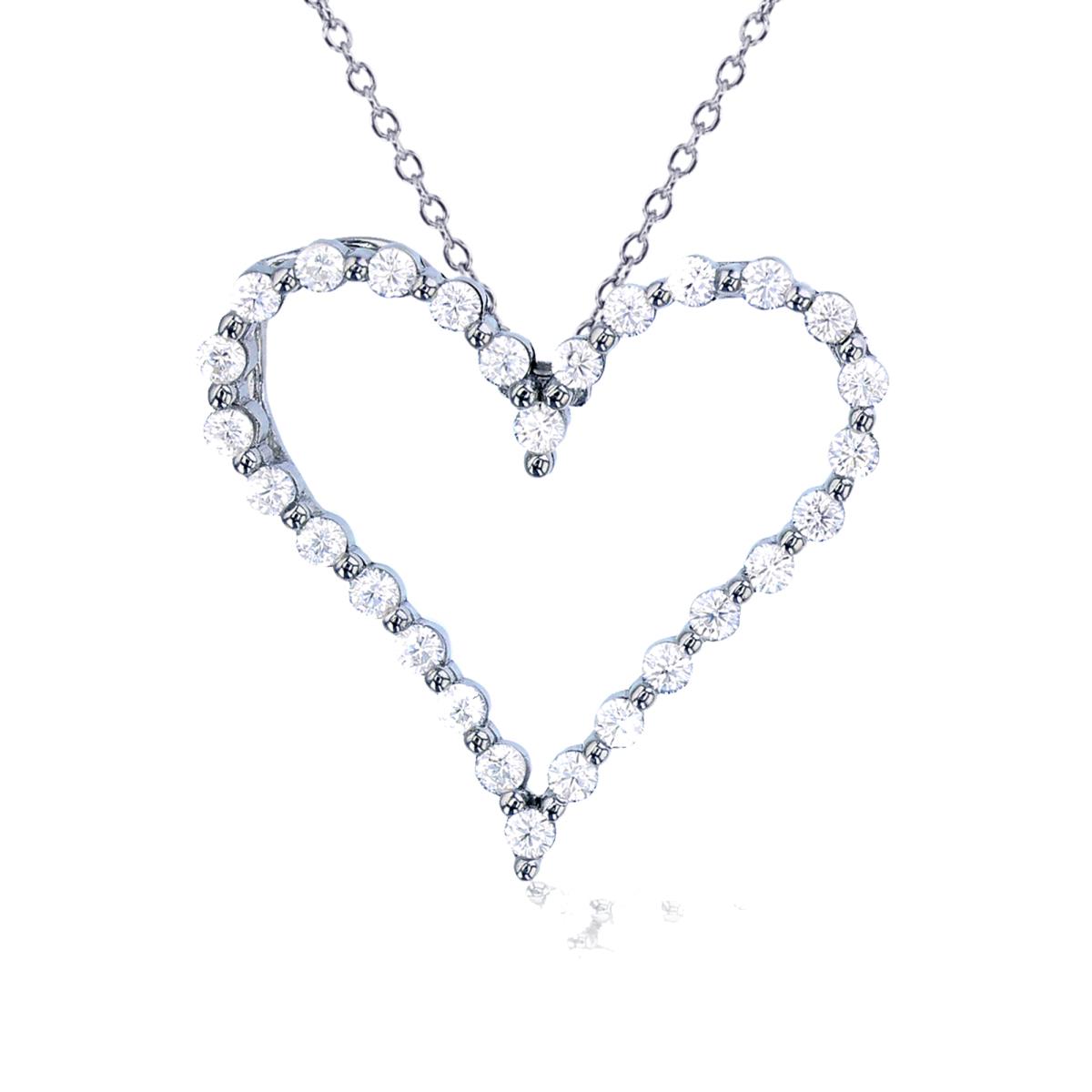 Sterling Silver Rhodium CZ Heart 18" Diamond Cut Cable Chain Necklace