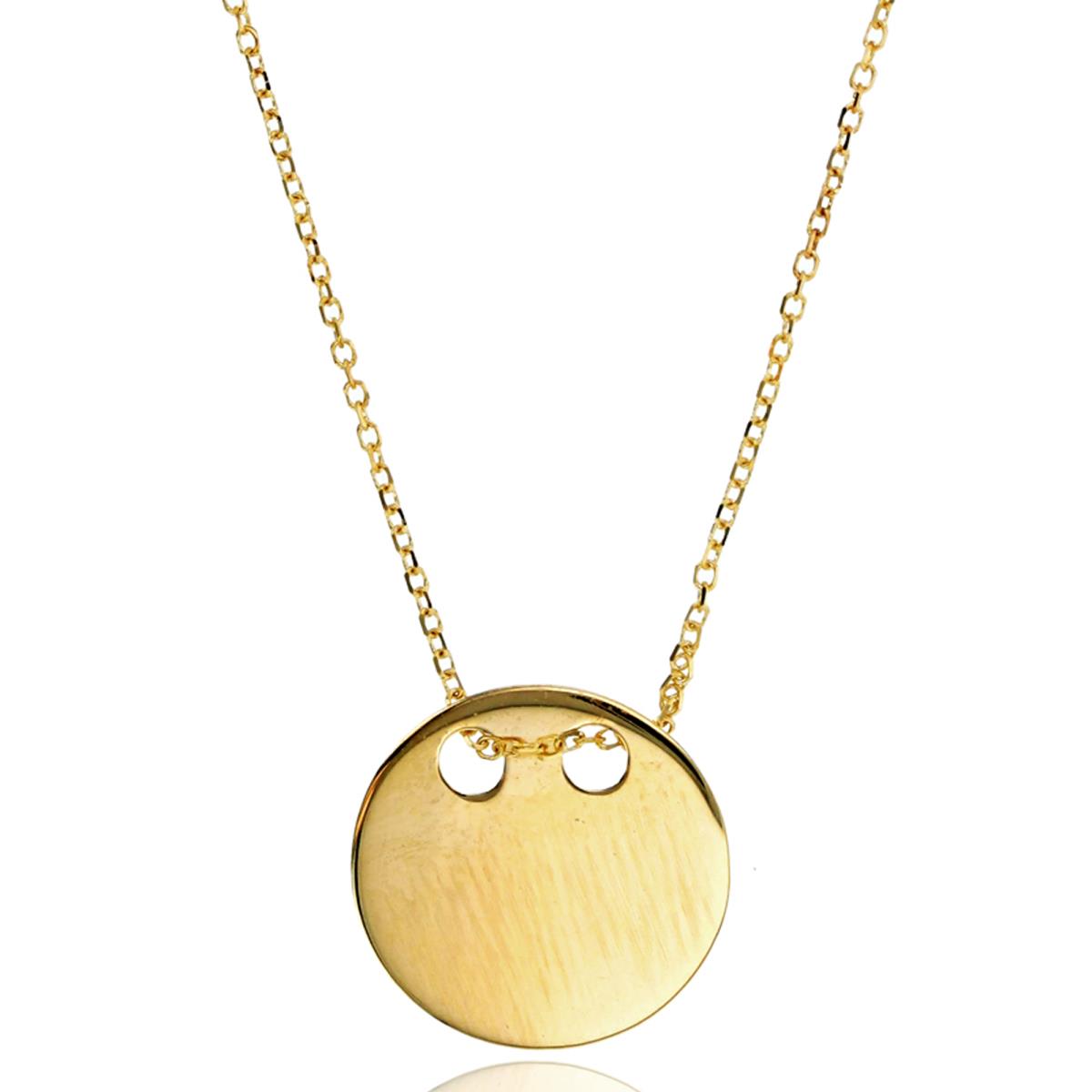14K Yellow Gold Polished Circle Charm 15+1" Necklace with Passion Plate