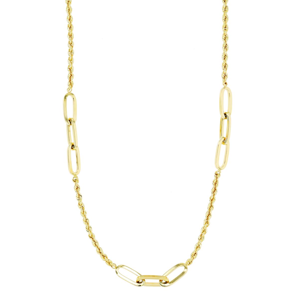 14K Yellow Gold 2.50mm-5.00mm Rope and Paper Clip 18" Chain