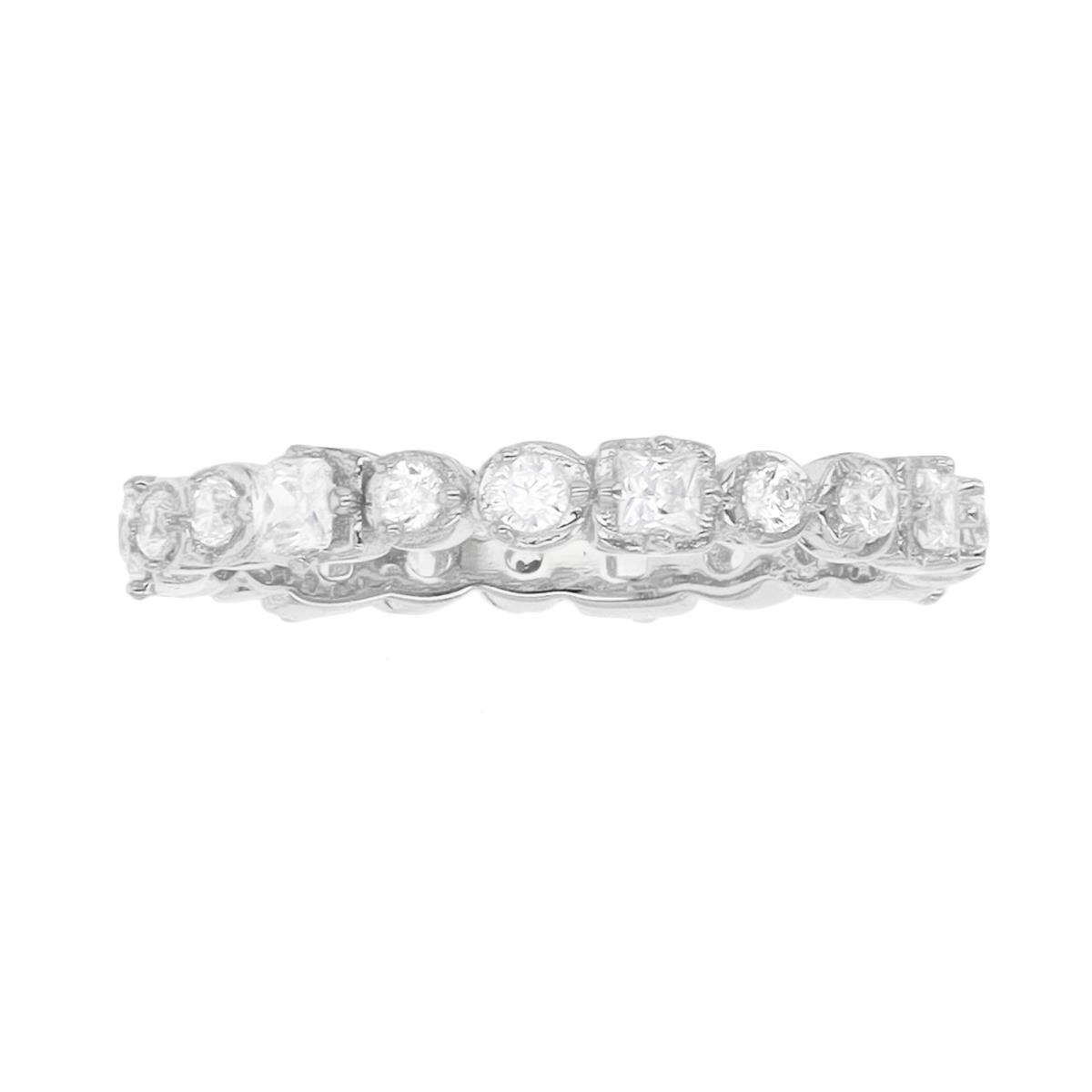 Sterling Silver Rhodium Round & Square CZ 3mm  Eternity Ring