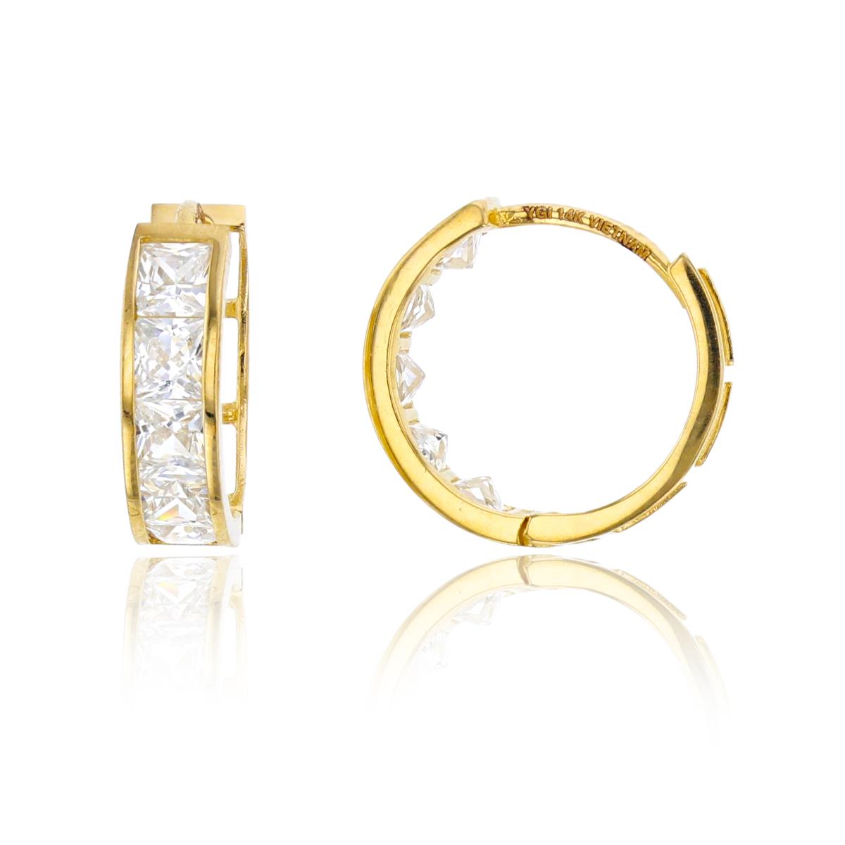 10K Yellow Gold 3mm Square Created White Sapphire Channel Huggie Earring