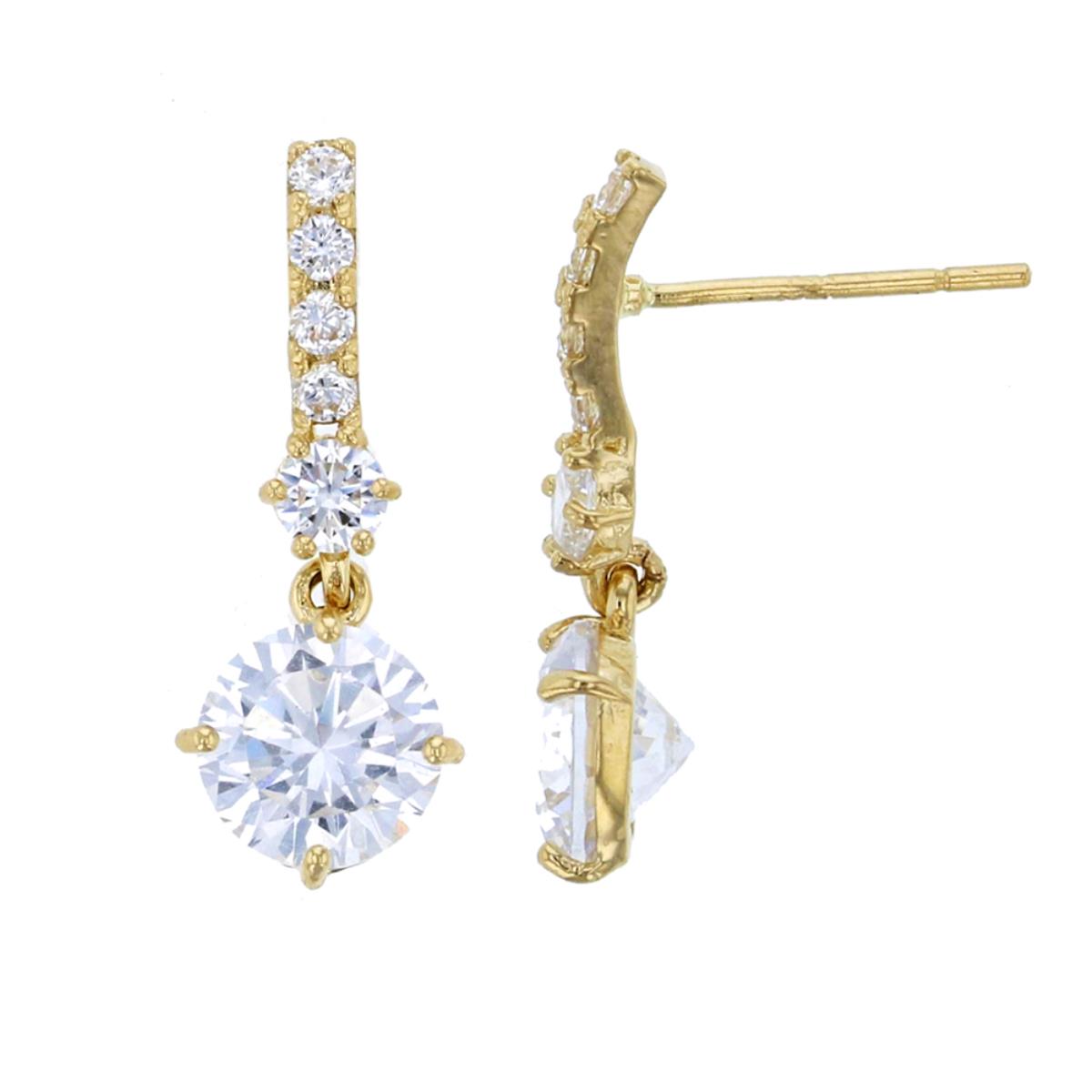 10K Yellow Gold 6mm Created White Sapphire Bridal Dangling Earring with Silicone Back