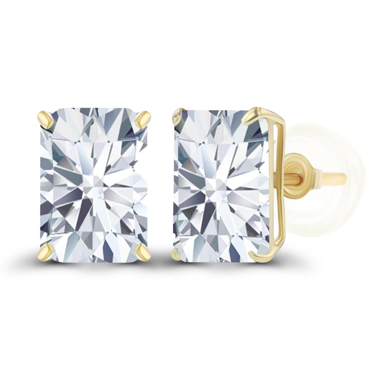 10K Yellow Gold 7x5mm Octagon Created White Sapphire Basket Stud Earrings with Silicone Backs