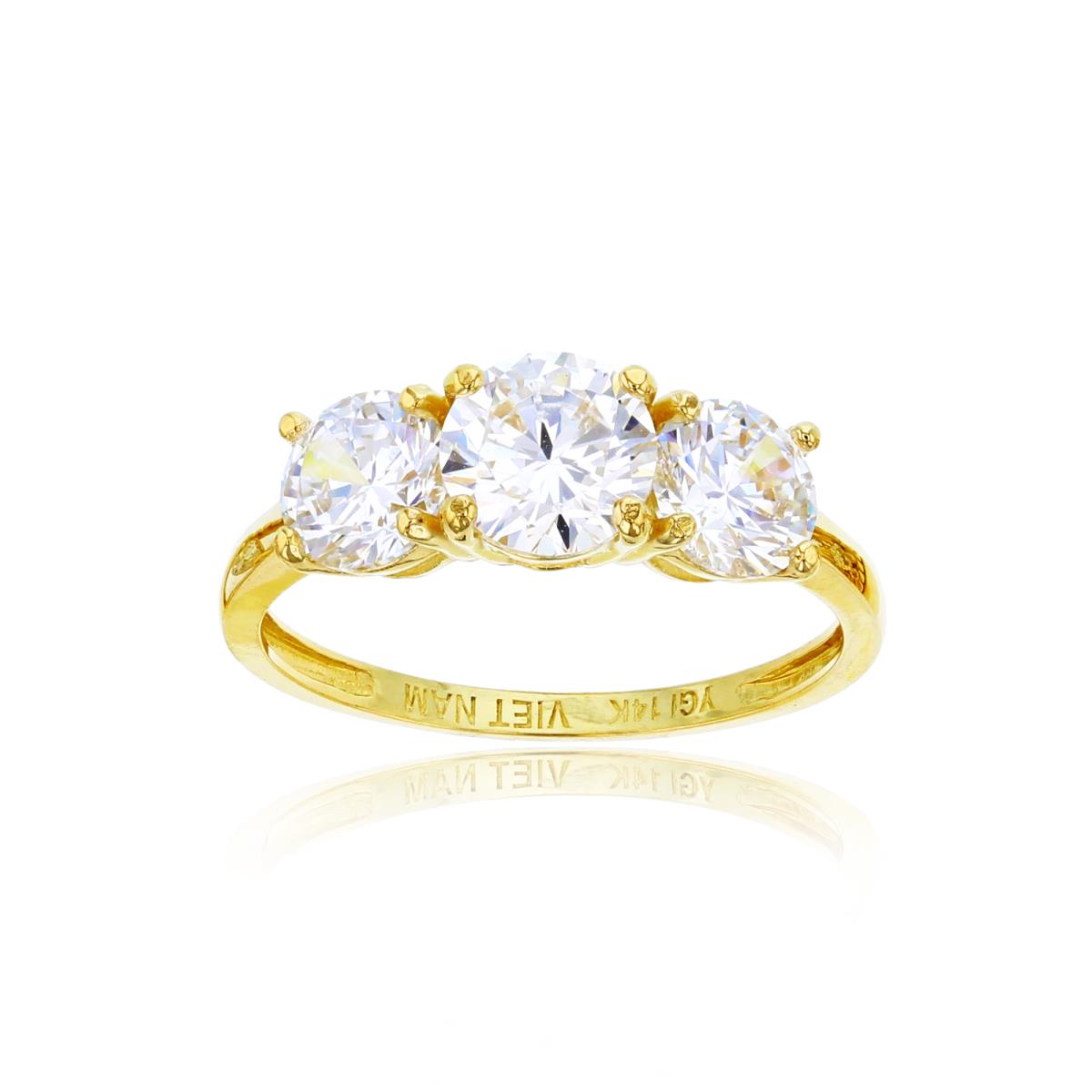 14K Yellow Gold 3-Stones Created White Sapphire Anniversary Ring