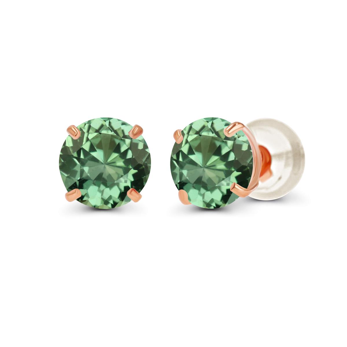 Sterling Silver Rose 5.00mm Round Semi Precious Created Green Sapphire Stud Earring