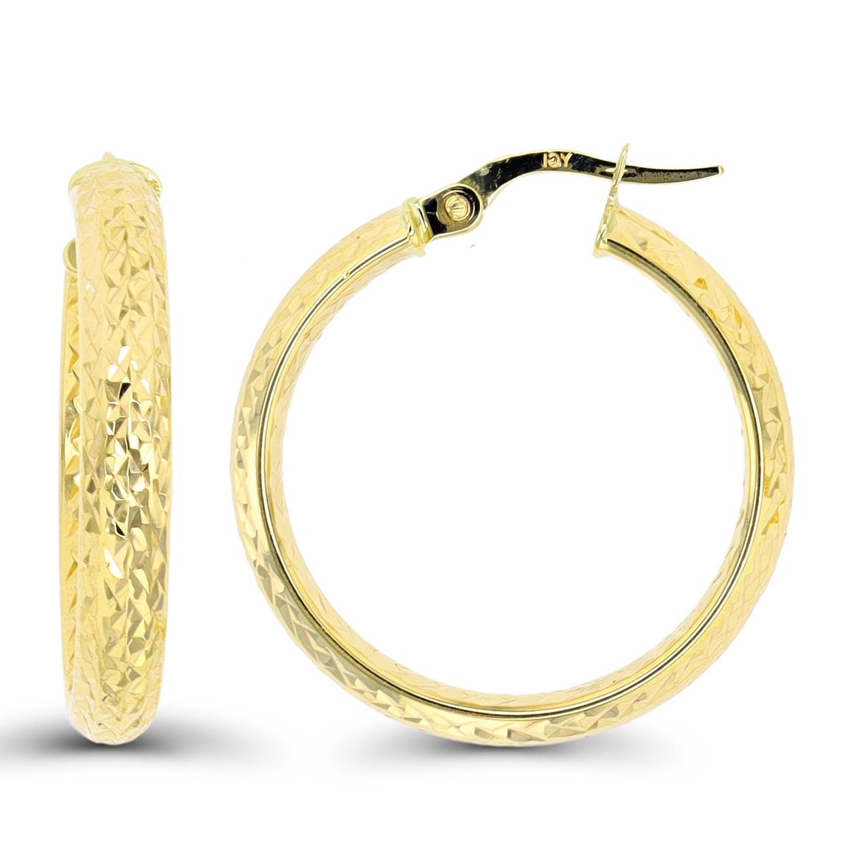 10K Yellow Gold 25x3.80mm Diamond Cut Hoop Earring
