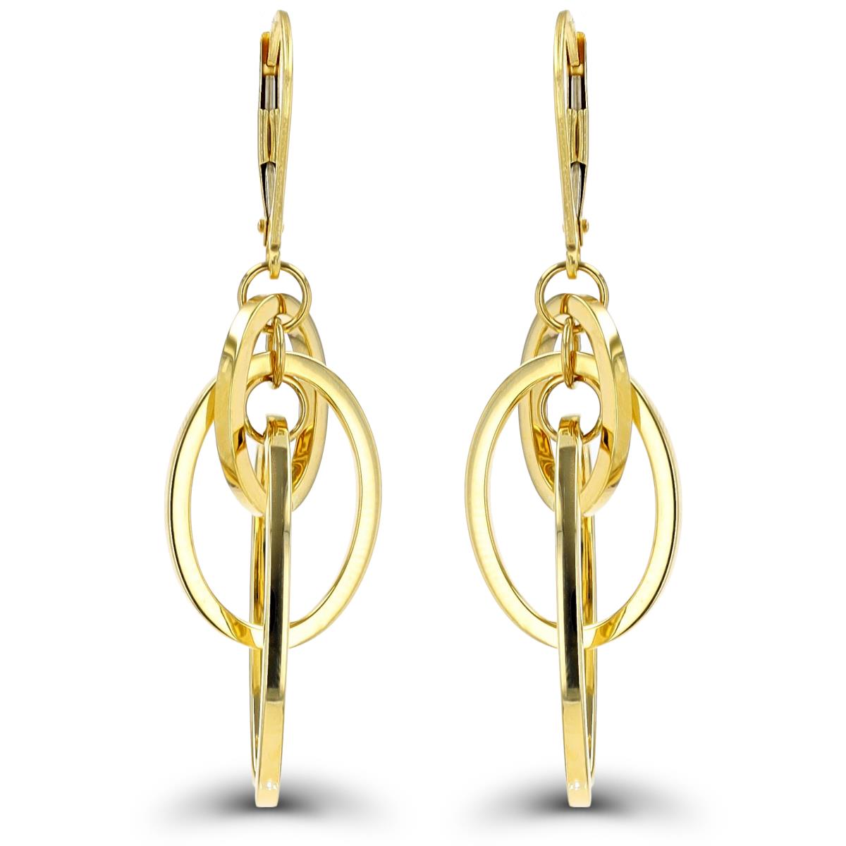 10K Yellow Gold Interlocking Links Dangling Leverback Earring