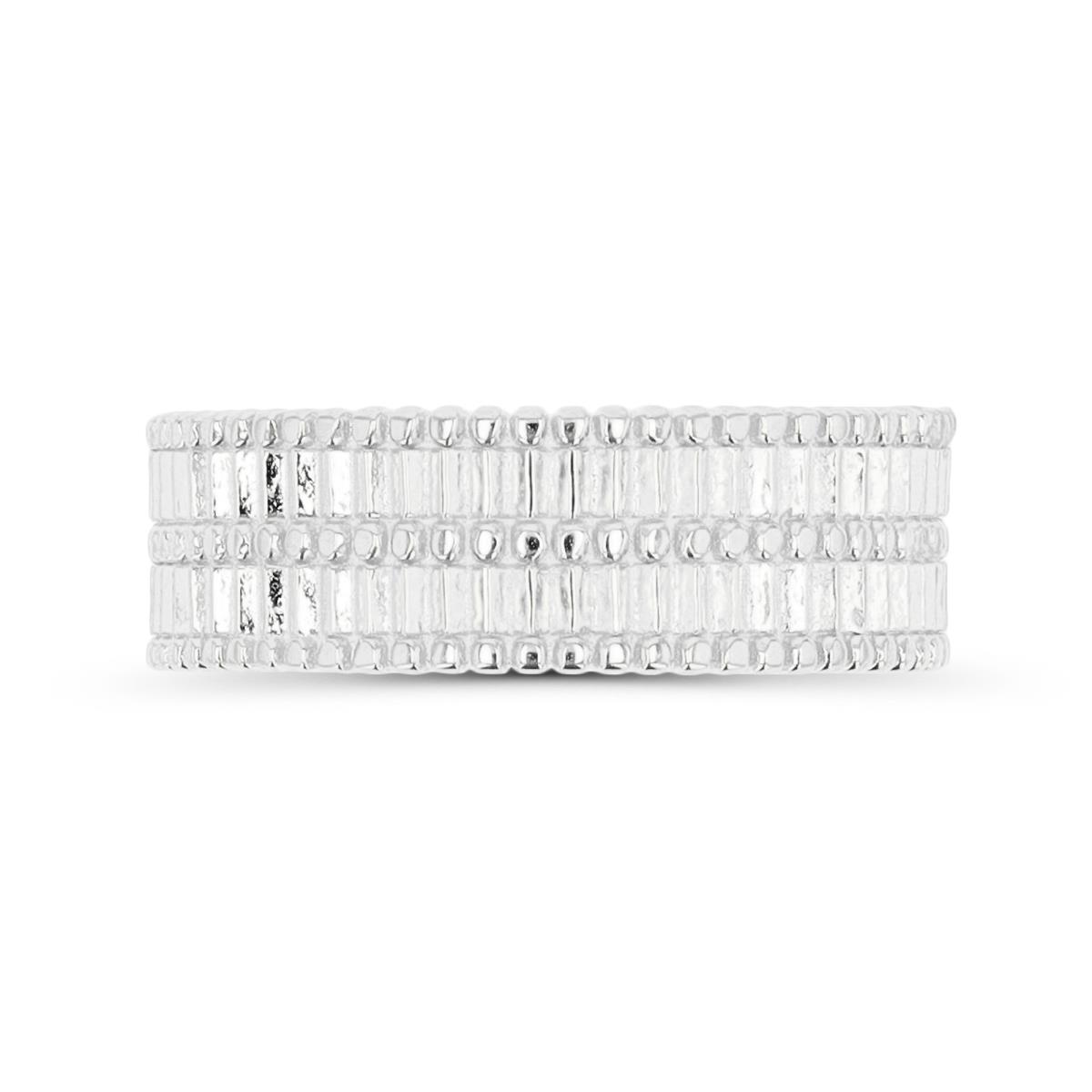 Sterling Silver Rhodium 6.5mm Textured Double Rows Band Ring