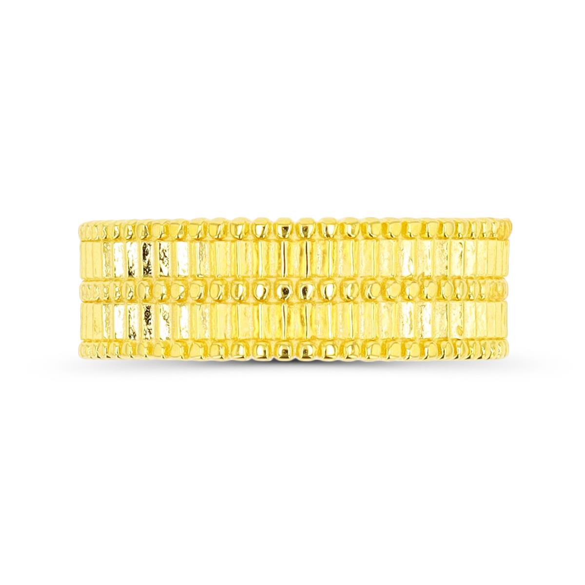 Sterling Silver Yellow 1 Micron 6.5mm Textured Double Rows Band Ring