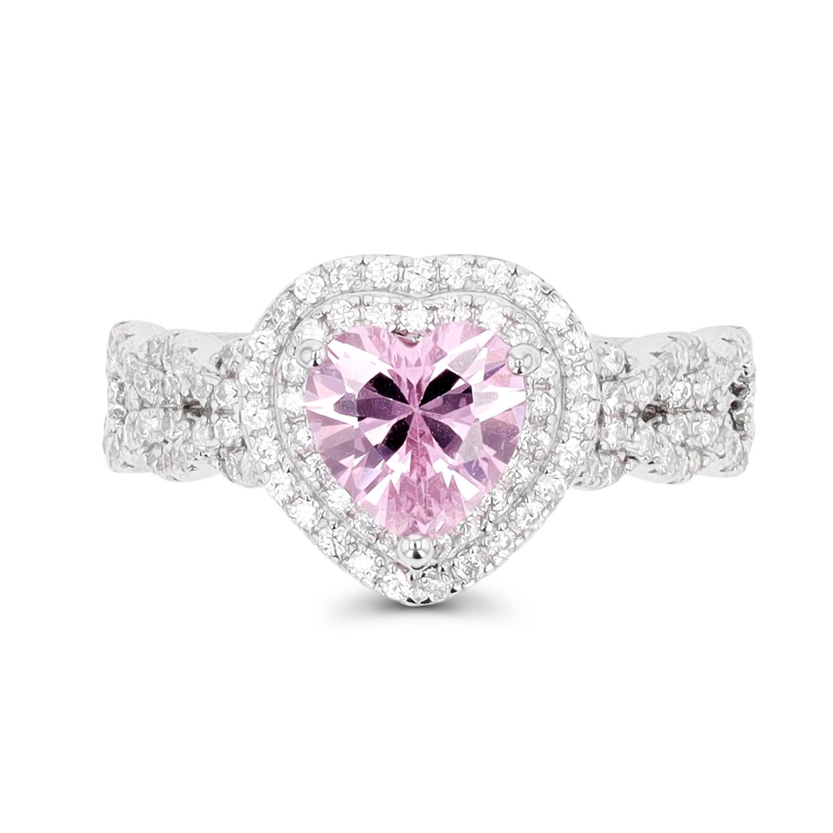 Sterling Silver Rhodium 11mm Heart Pink & White CZ Fashion Ring