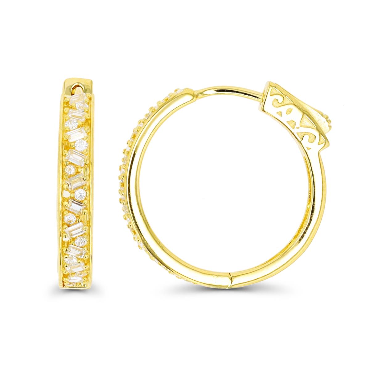 Sterling Silver Yellow 20X3.5mm Straight Baguette White CZ Hoop Earring