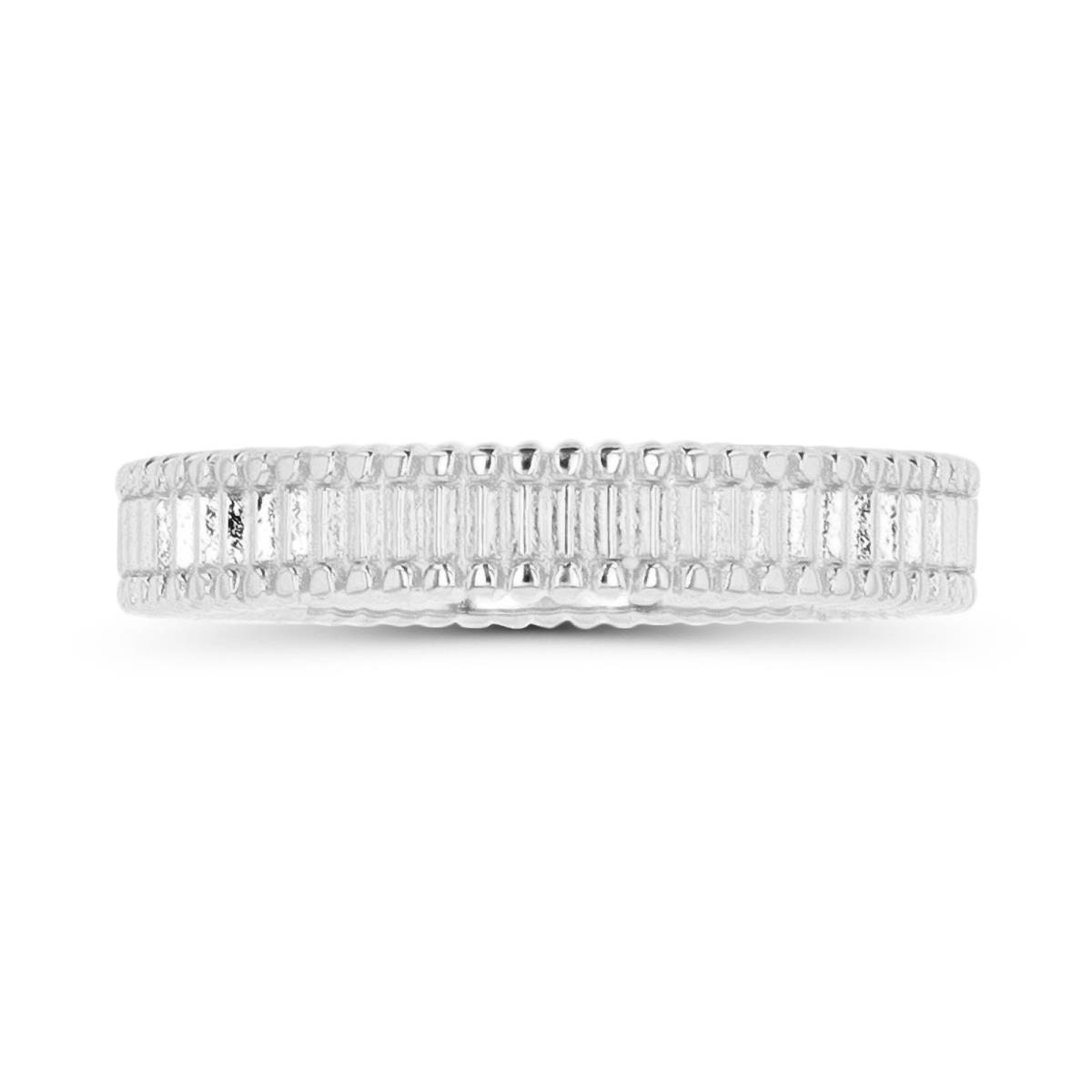 Sterling Silver Rhodium Textured 3.7mm Band  Ring