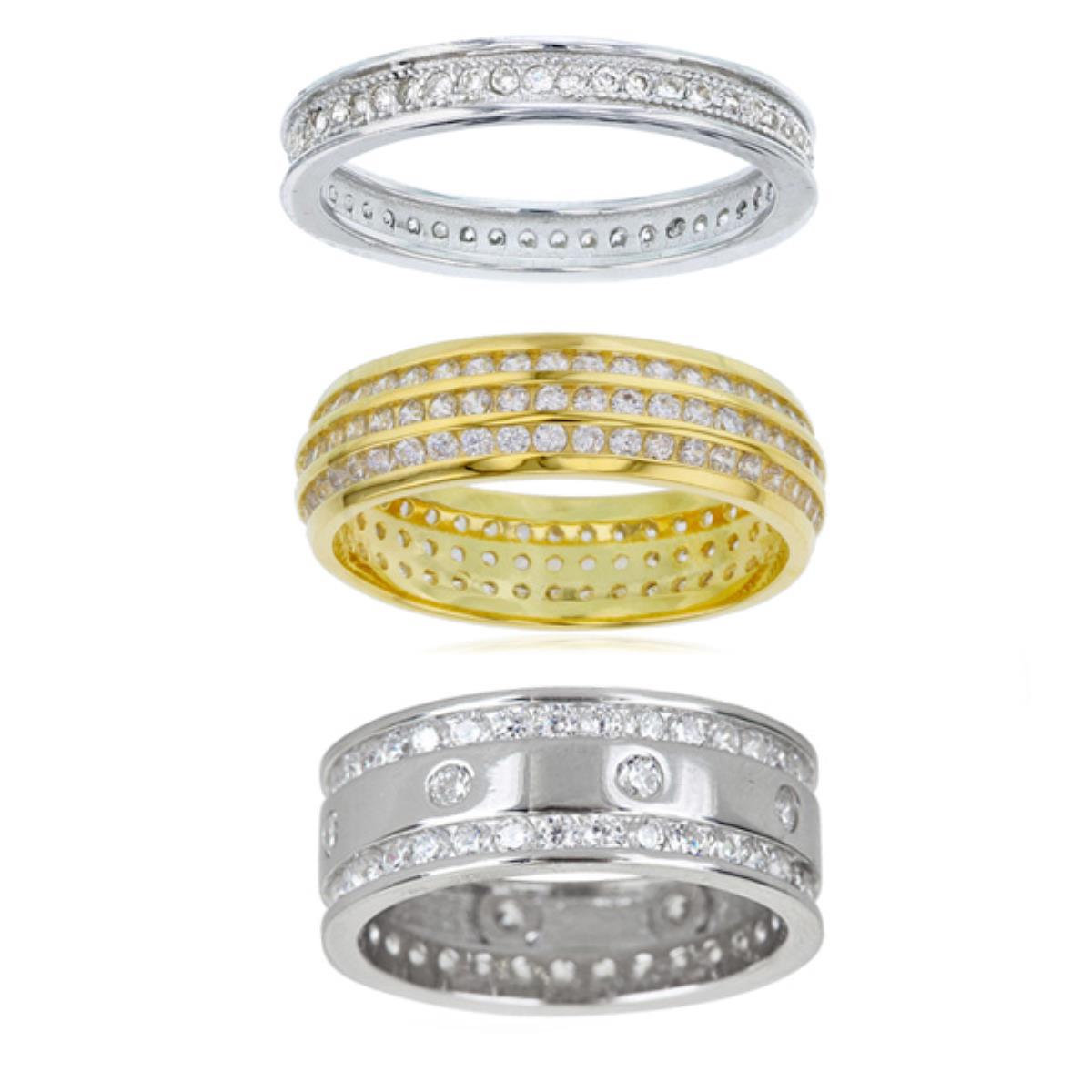 Sterling Silver Yellow & Rhodium Eternity Set of 3 Rings