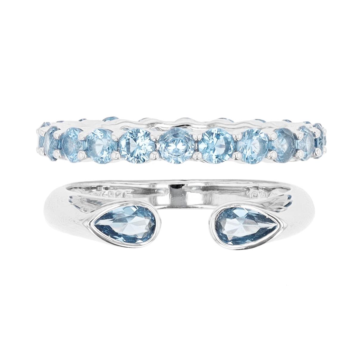 Sterling Silver Rhodium 6mm Duo Eternity & Open Blue Topaz Ring
