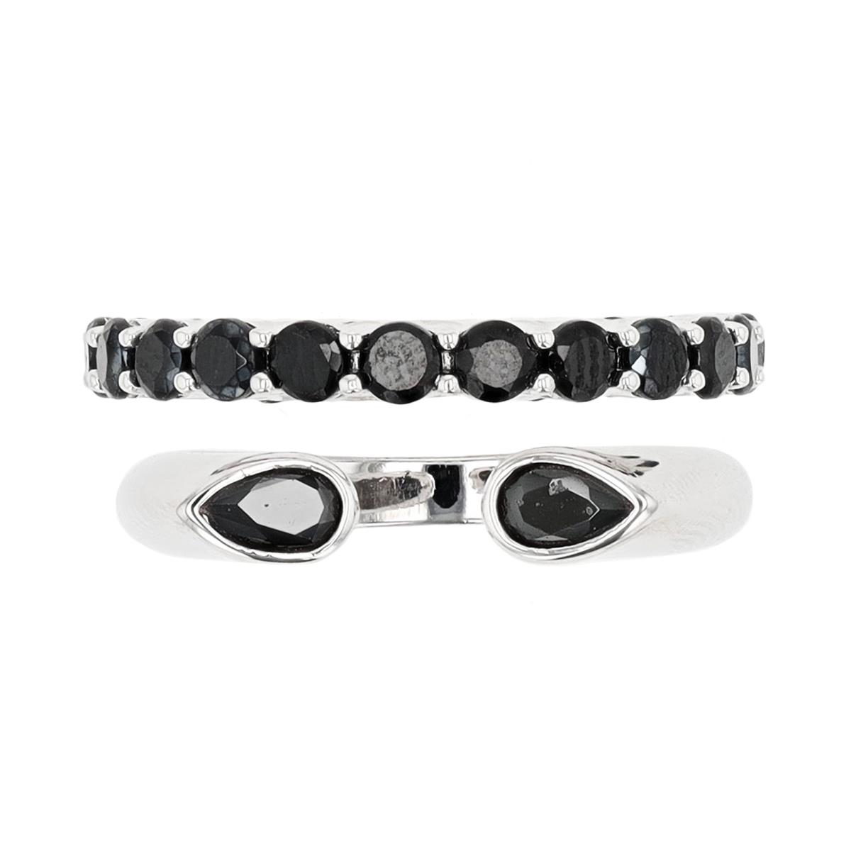 Sterling Silver Rhodium & Black 6mm Duo Eternity & Open Black Spinel Ring
