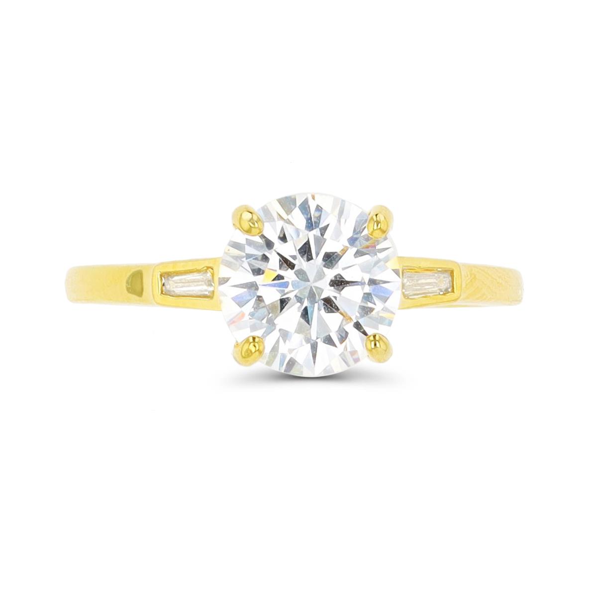 Sterling Silver Yellow 1 Micron 8mm White CZ  Engagement  Ring
