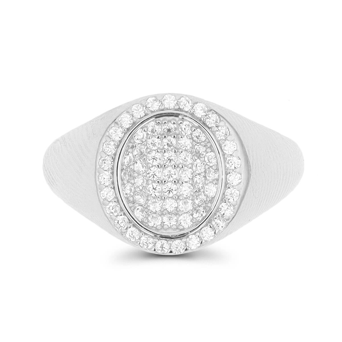 Sterling Silver Rhodium Polished 12mm Pave White CZ Fashion Ring
