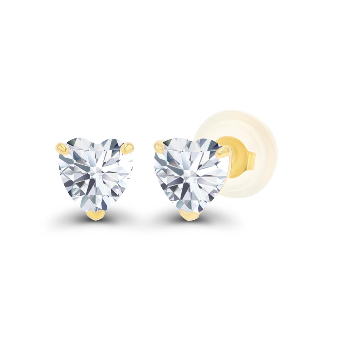 10K Yellow Gold 4mm Heart Created White Sapphire Stud Earring with Silicone Back