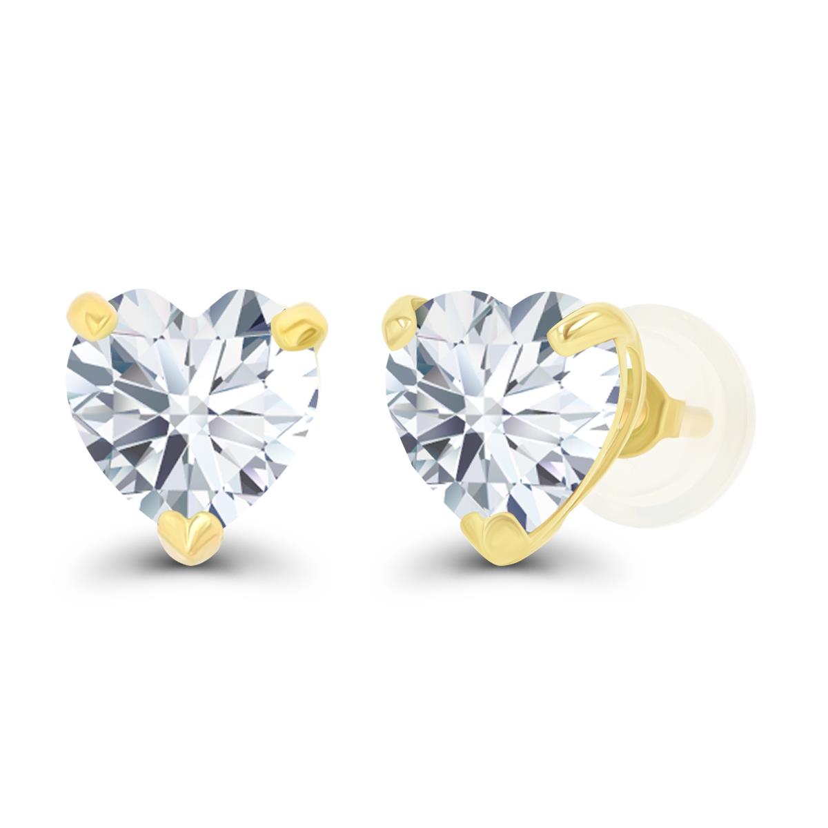 10K Yellow Gold 6mm Heart Created White Sapphire Stud Earring with Silicone Back
