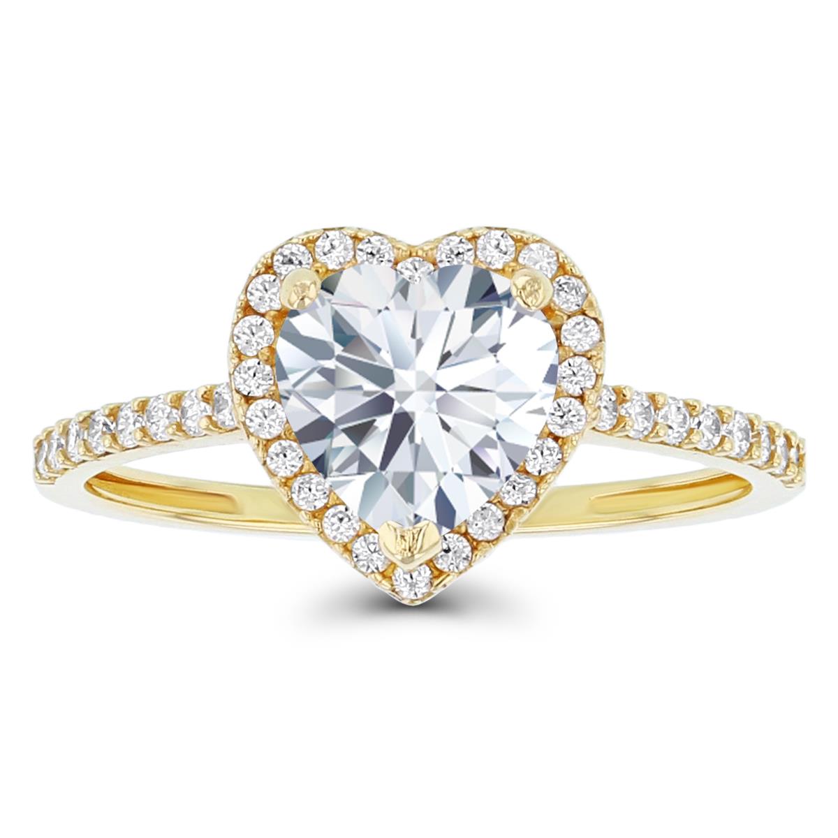 10K Yellow Gold 7mm Heart Created White Sapphire Halo Ring
