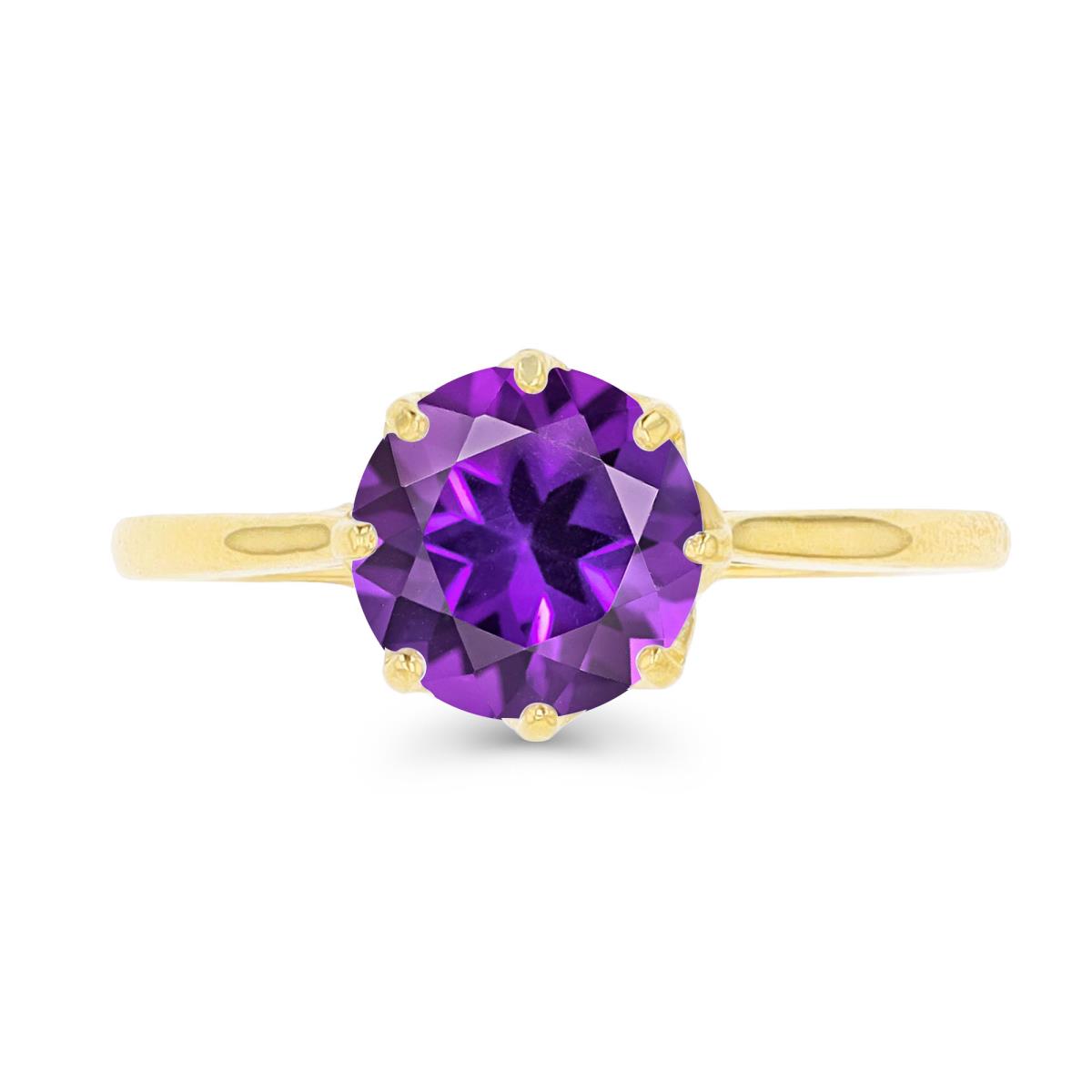 14K Yellow Gold 8mm Round Cut Amethyst CZ Solitaire Ring