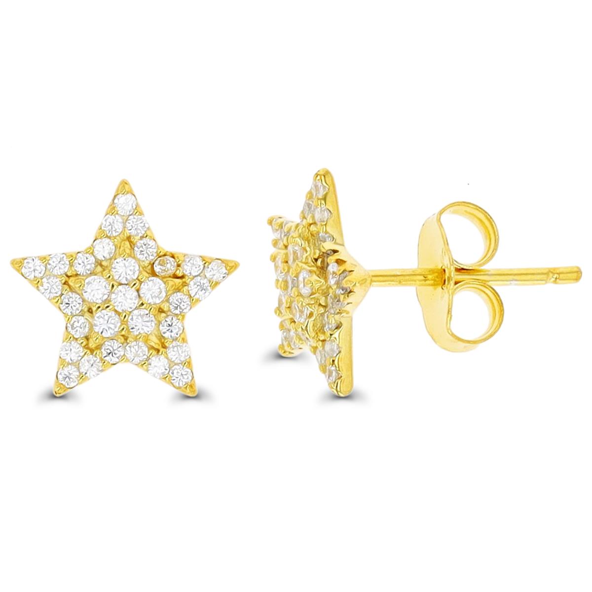 Sterling Silver Yellow 1 Micron 10X10mm Star Stud Earring