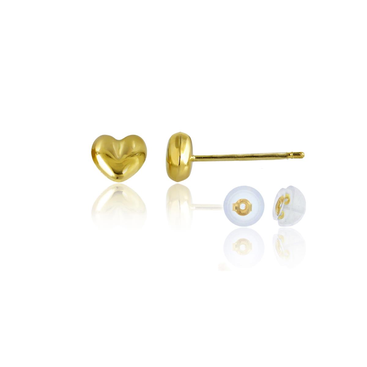 10K Yellow Gold 4.50mm Polished Puff Heart Stud Earrings