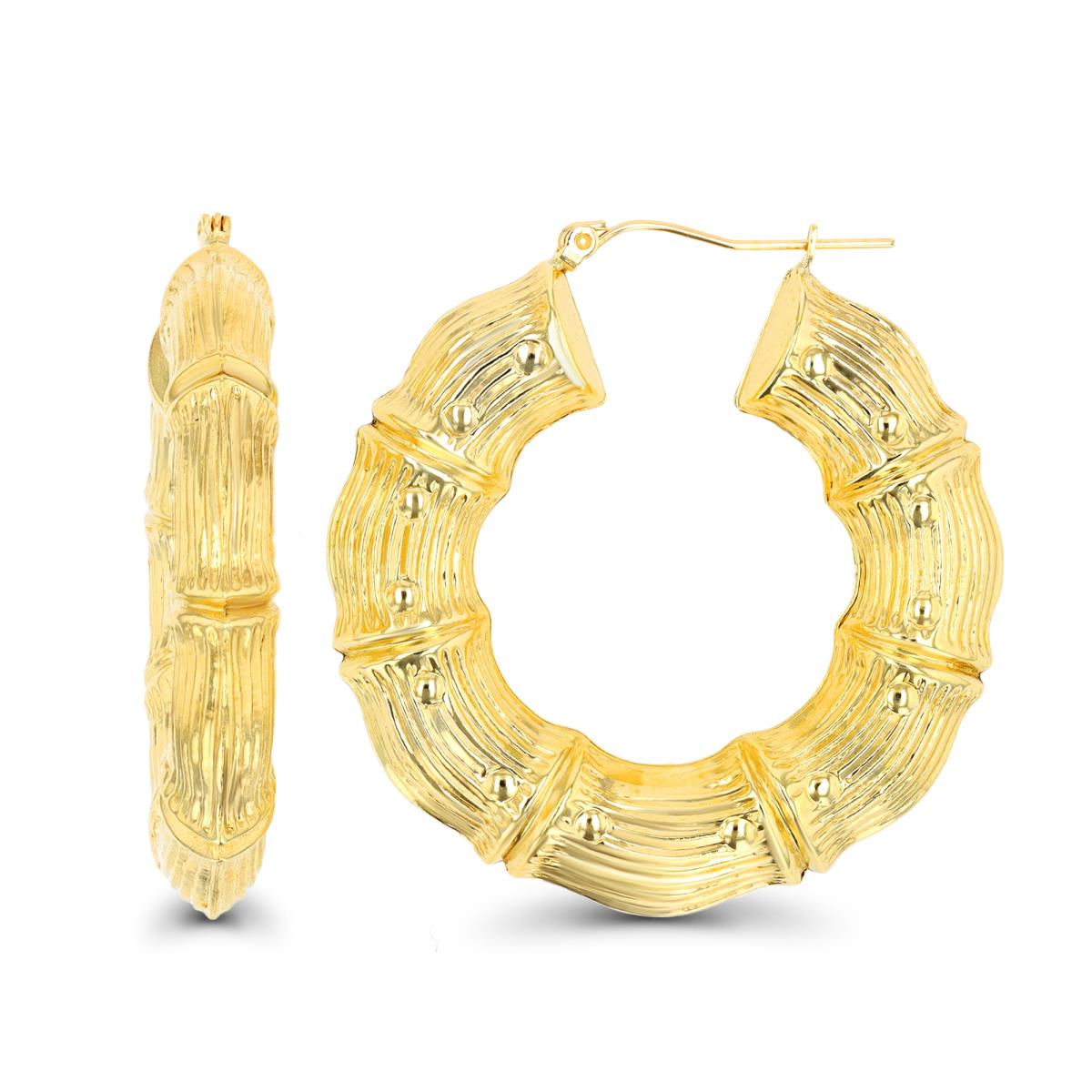 14K Yellow Gold 45x7mm Grooved Bamboo Hoop Earring
