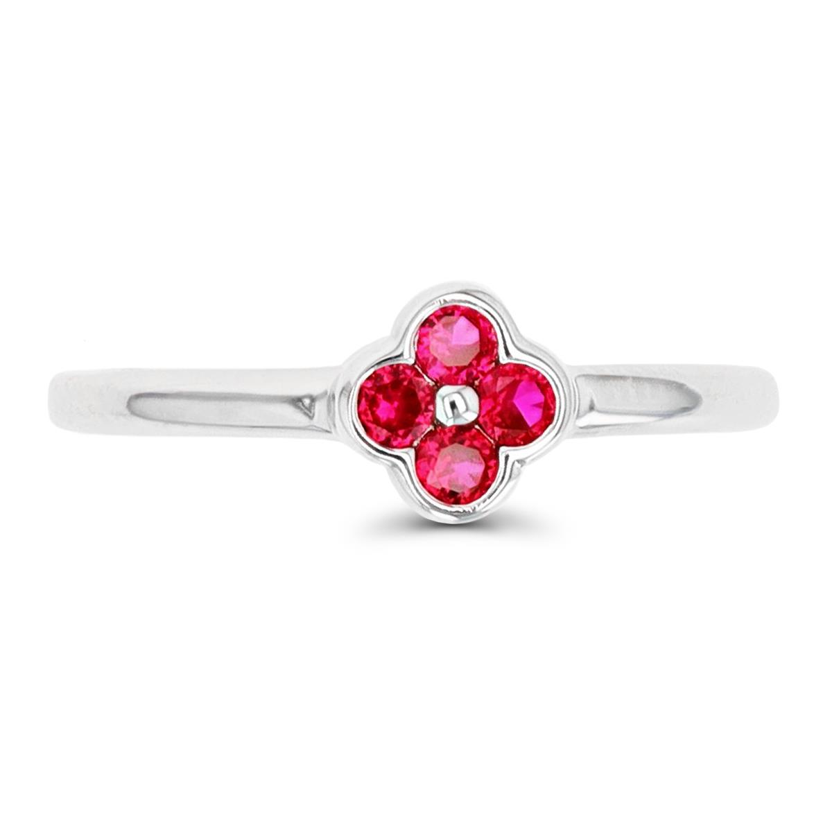 Sterling Silver Rhodium 6.5mm Fashion Flower #8 Ruby Ring
