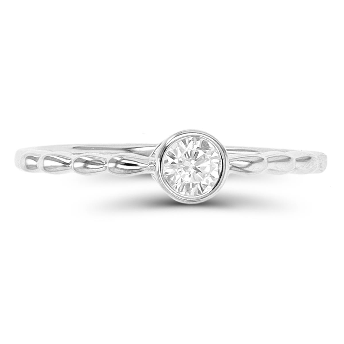 Sterling Silver Rhodium 4mm Bezel White CZ Solitaire Ring
