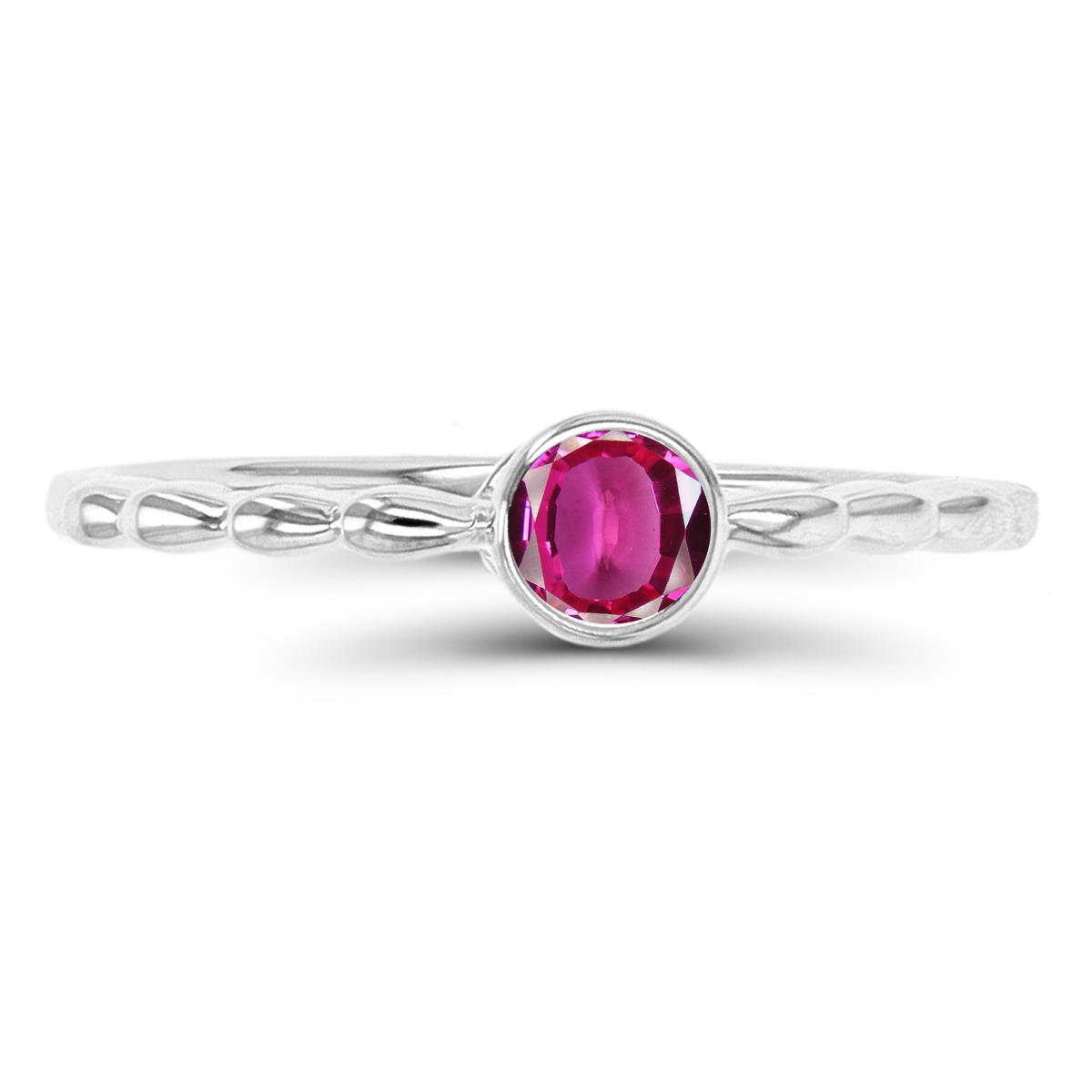 Sterling Silver Rhodium 4mm Bezel #8 Ruby Solitaire Ring
