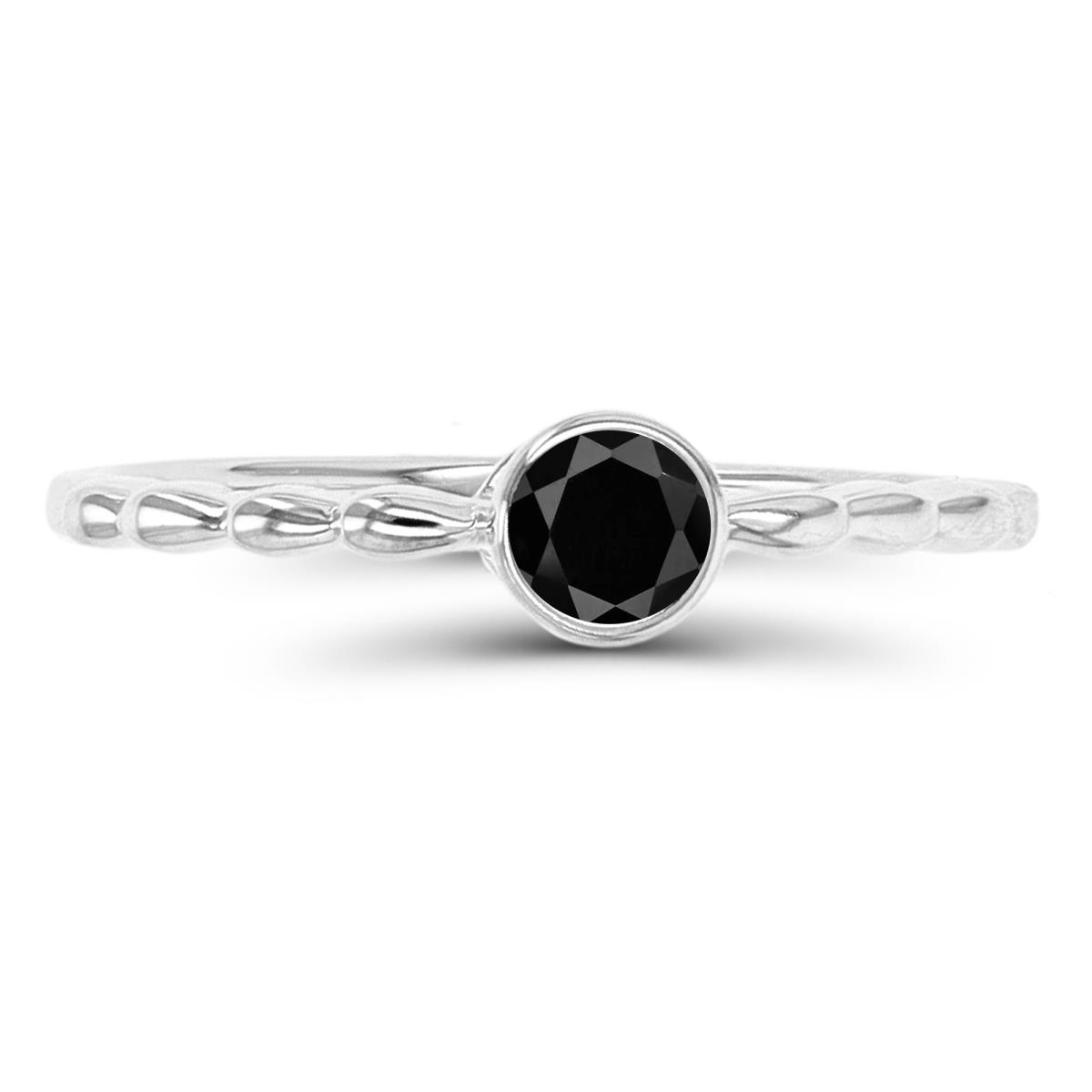 Sterling Silver Rhodium 4mm Bezel Black Spinel Solitaire Ring