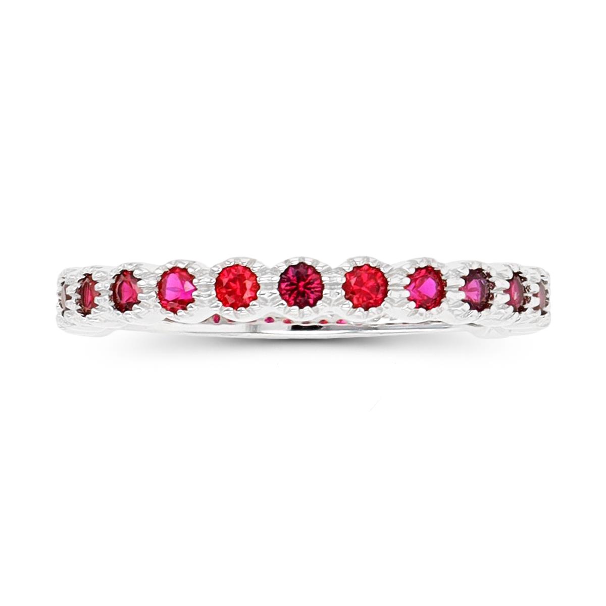 Sterling Silver Rhodium 2mm Ruby Anniversary Band  Ring