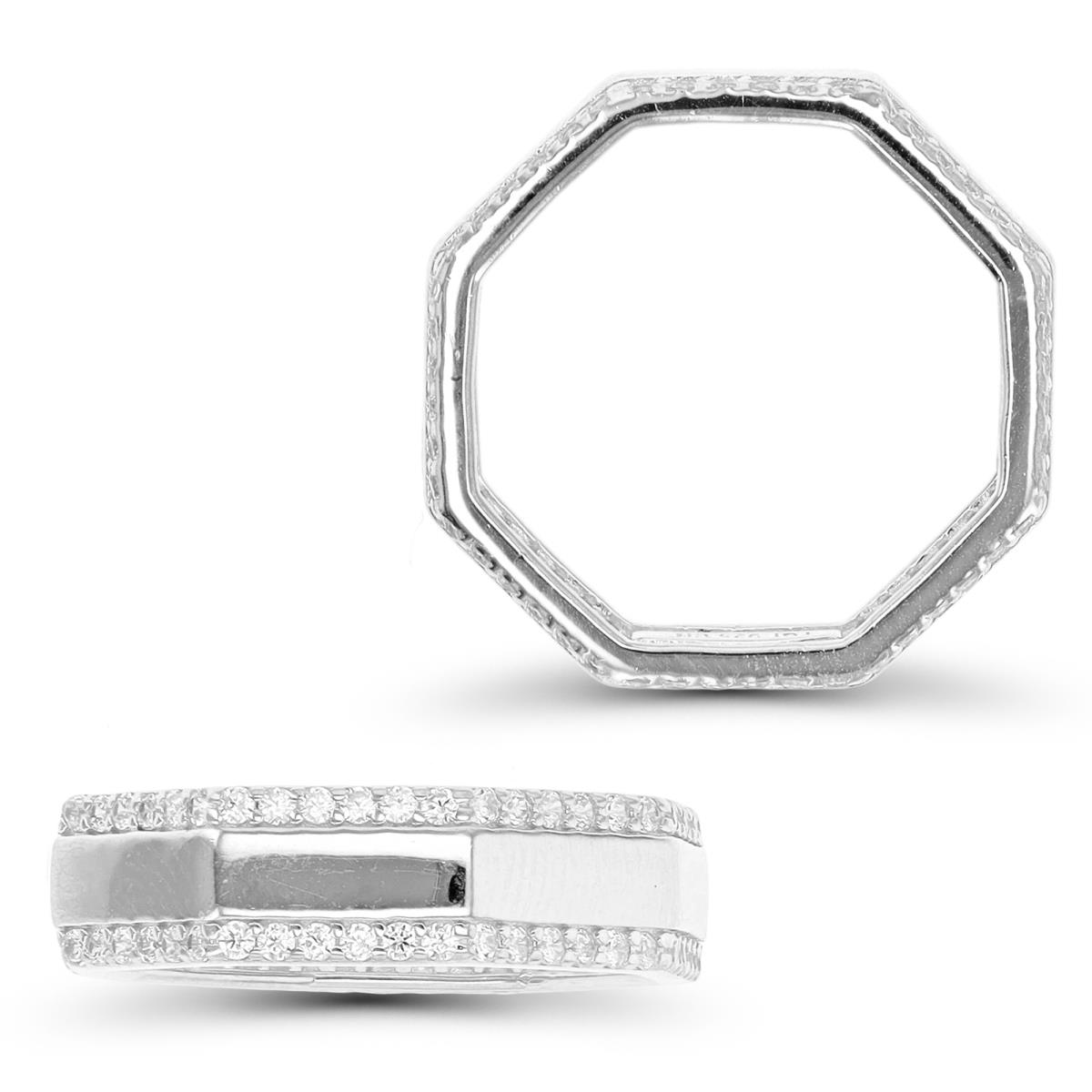 Sterling Silver Rhodium 6mm Fashion White Zircone Polished  Ring