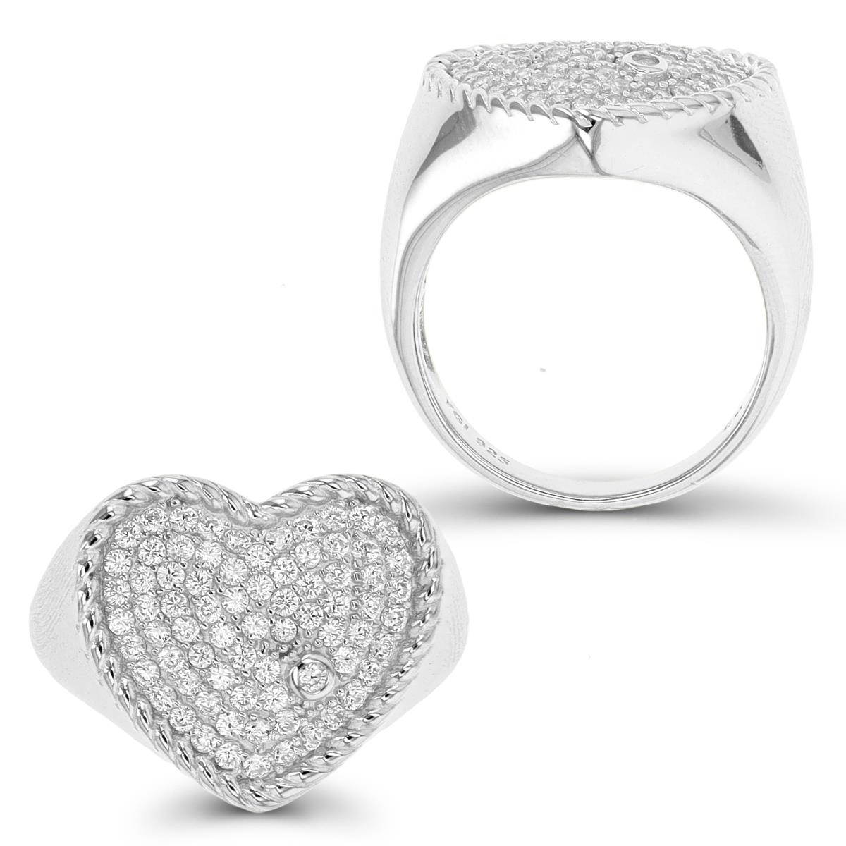 Sterling Silver Rhodium 18X15mm Heart White CZ  Fashion Ring