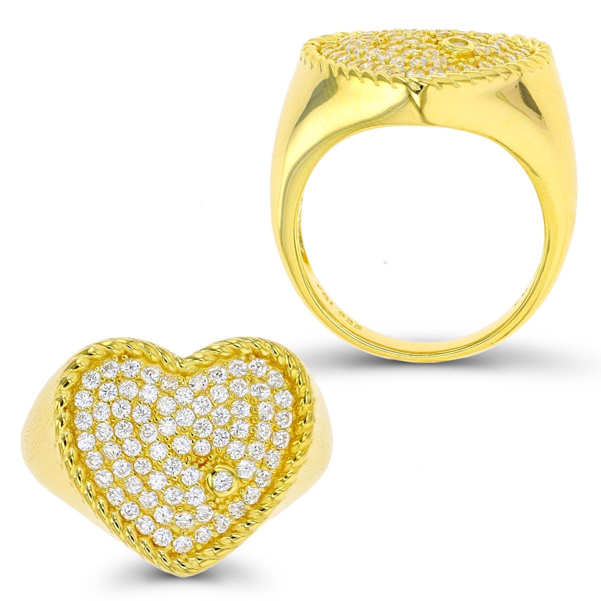 Sterling Silver Yellow 18X15mm Heart White CZ  Fashion Ring