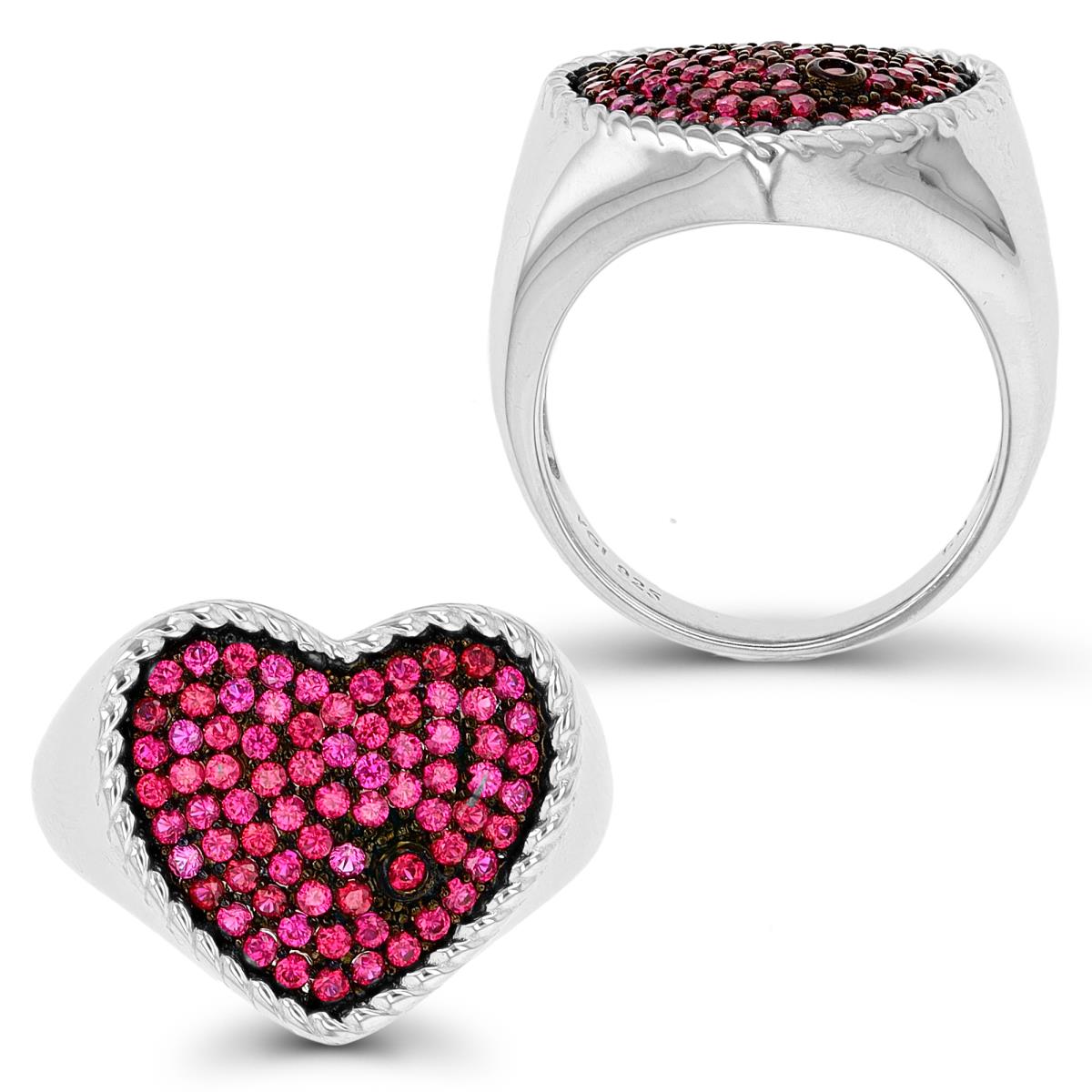 Sterling Silver Rhodium & Black 18X15mm Heart #8 Ruby  Fashion Ring