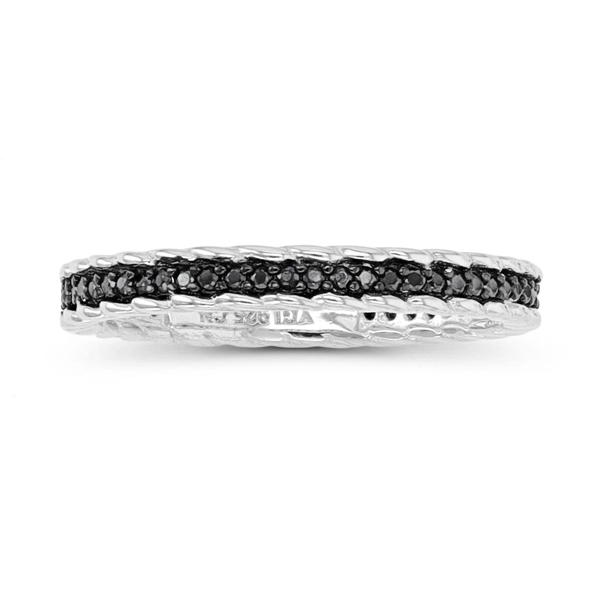 Sterling Silver Rhodium & Black 2mm Polished Twisted Black Spinel  Eternity Ring