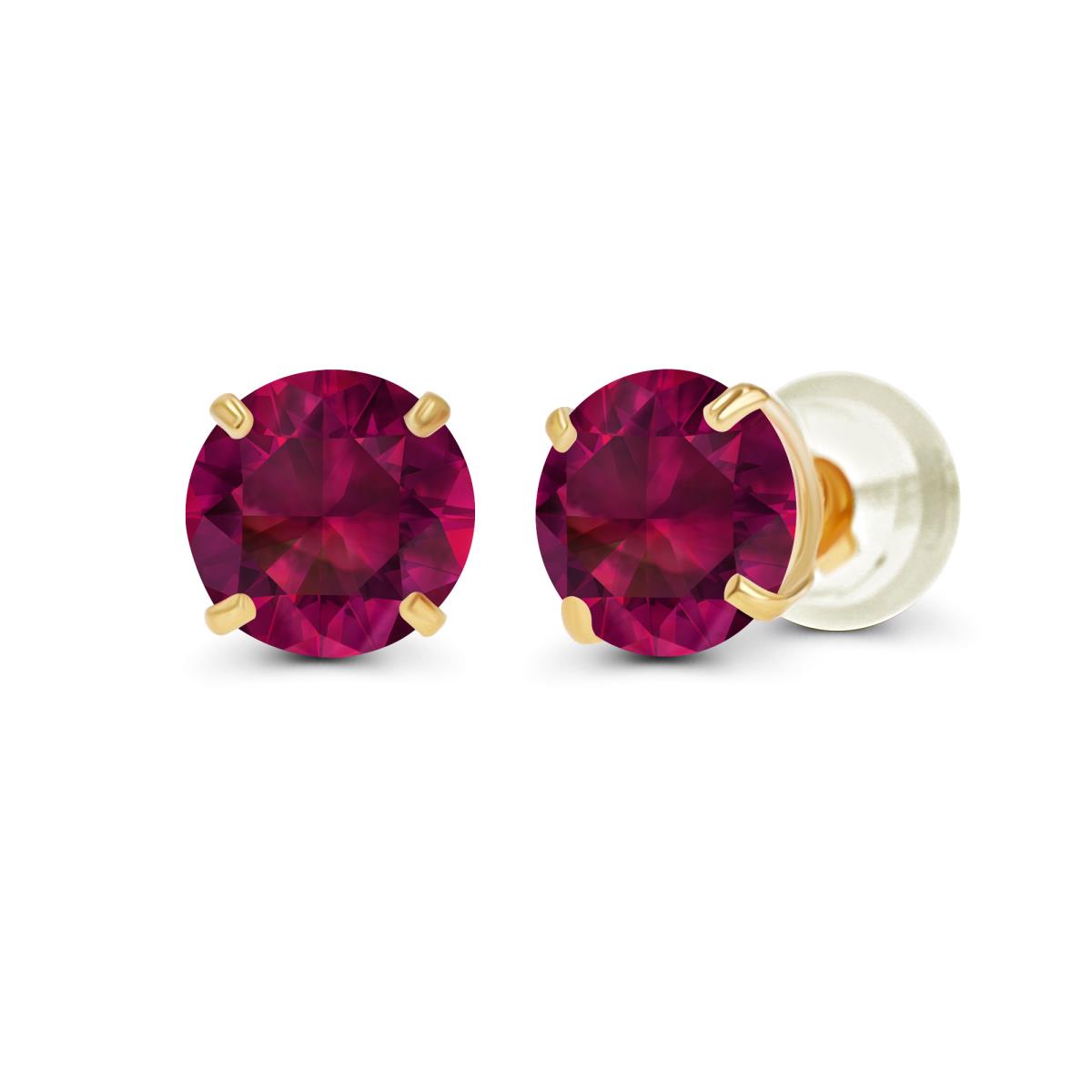 Sterling Silver Yellow 6.00mm Round Semi Precious Glass Filled Ruby Stud Earring