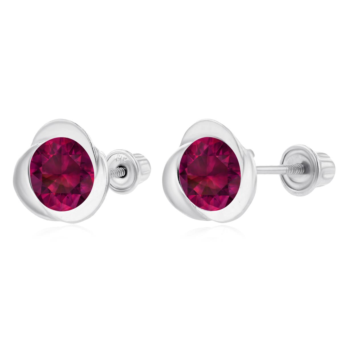 Sterling Silver Rhodium 6mm Round Glass Filled Ruby Invert Screwback Earrings