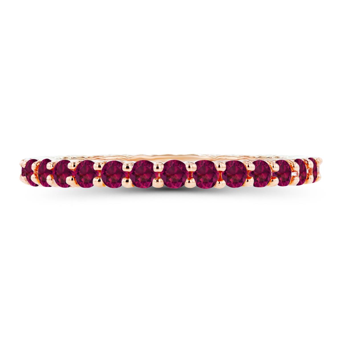 Sterling Silver Rose 2mm Round Ruby Micropave Eternity Ring