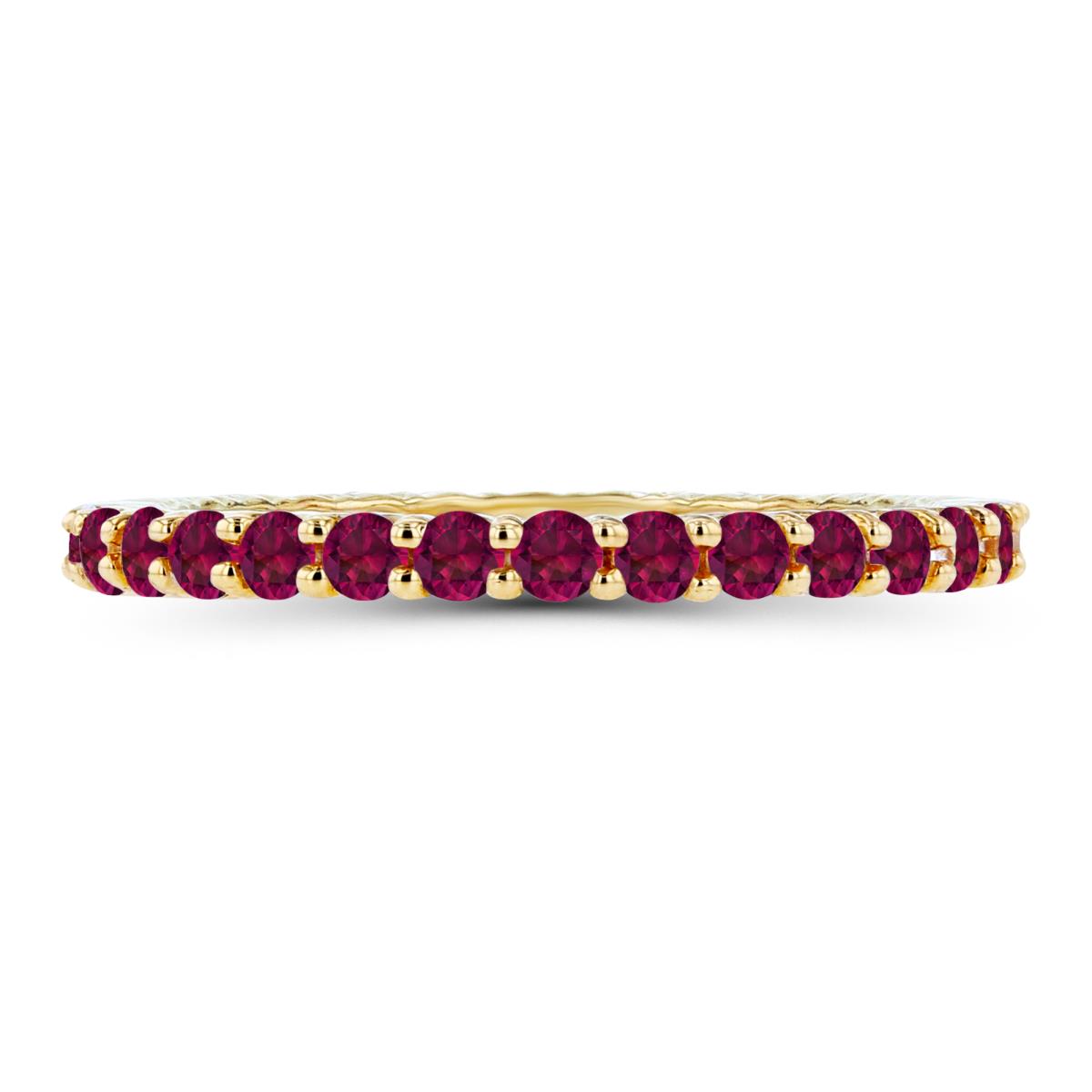 Sterling Silver Yellow 2mm Round Ruby Micropave Eternity Ring