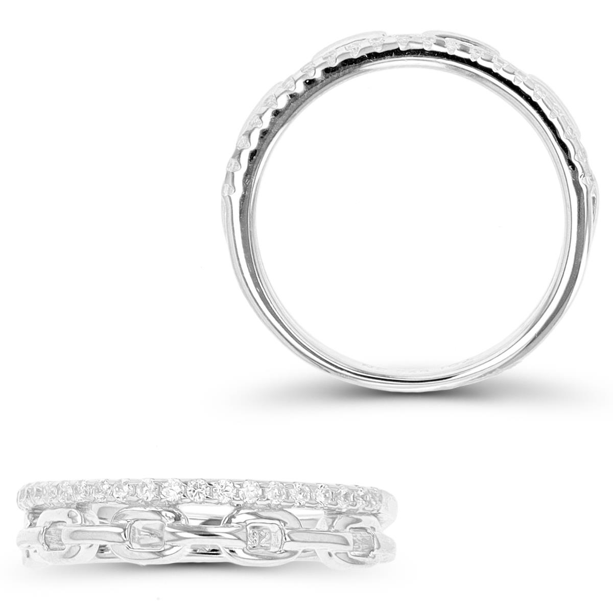 Sterling Silver Rhodium 4mm Chain White CZ Fashion  Ring