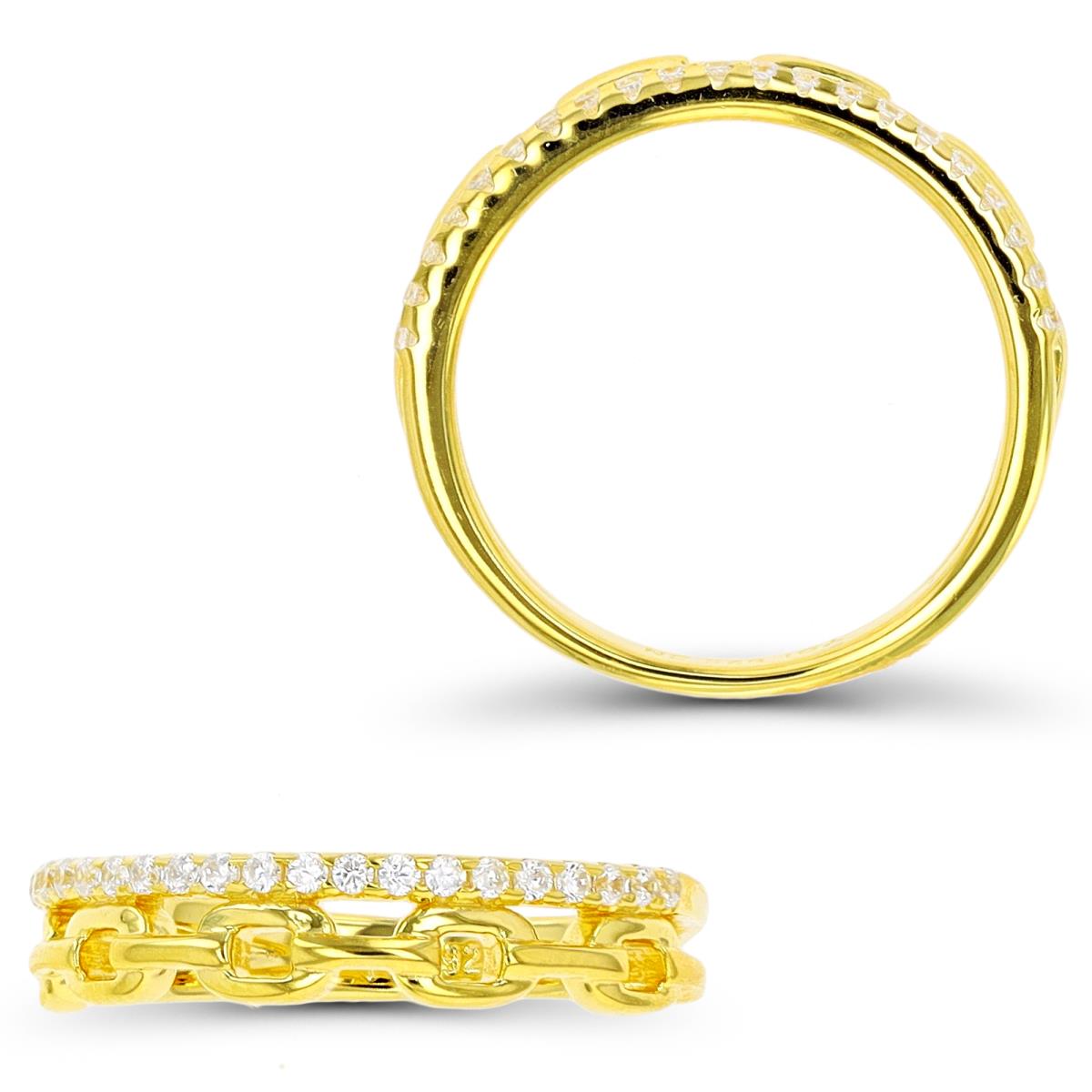 Sterling Silver Yellow 4mm Chain White CZ Fashion  Ring