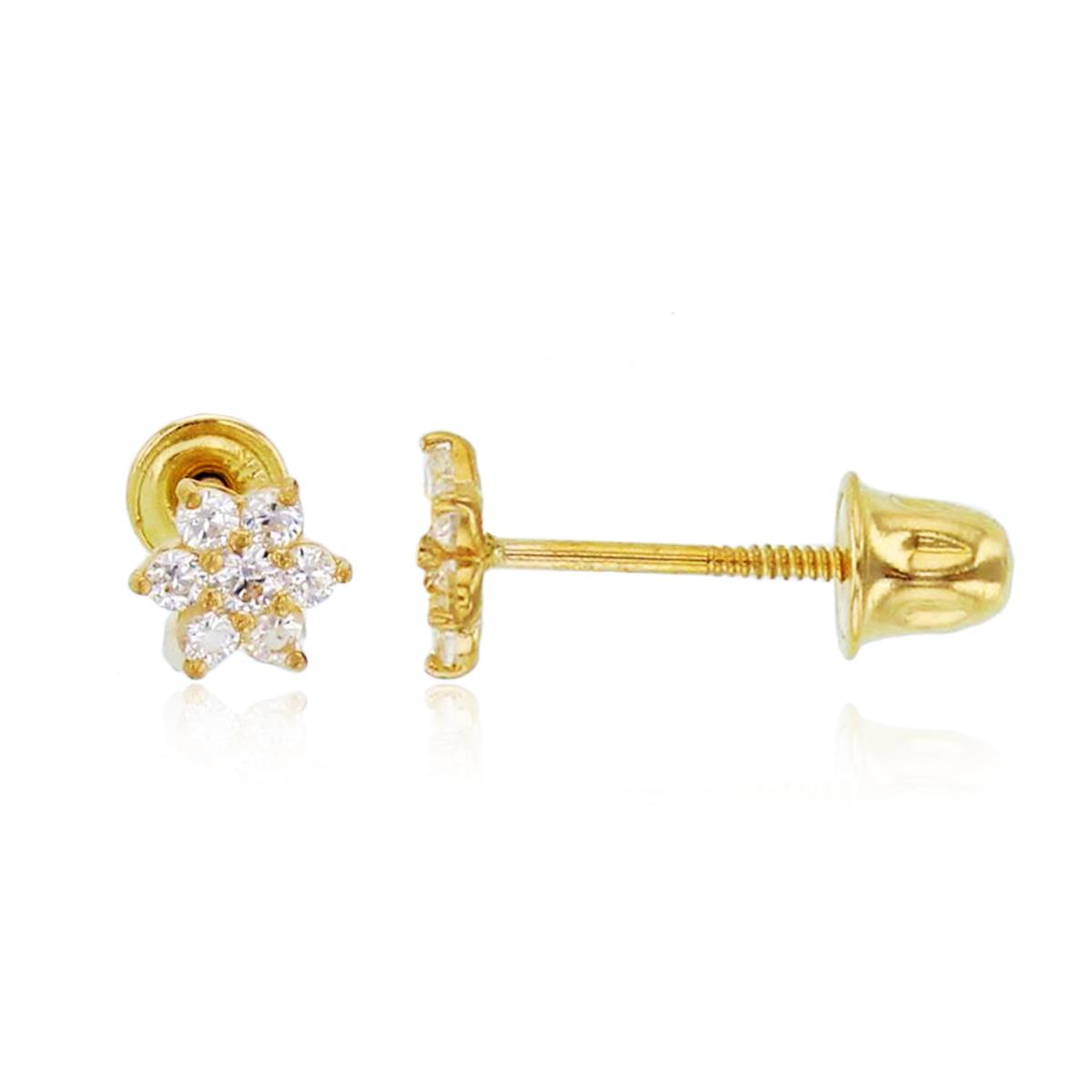 10K Yellow Gold Rnd White CZ Small Flower 5mm  Studs with Screw Backs