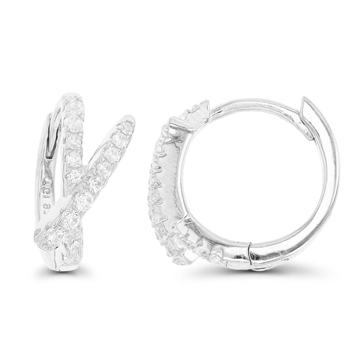 Sterling Silver Rhodium 13X5mm Overlapped White CZ Huggie Earring