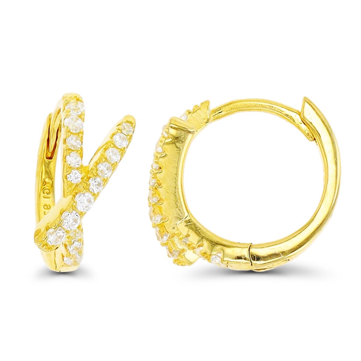 Sterling Silver Yellow 13X5mm Overlapped White CZ Huggie Earring
