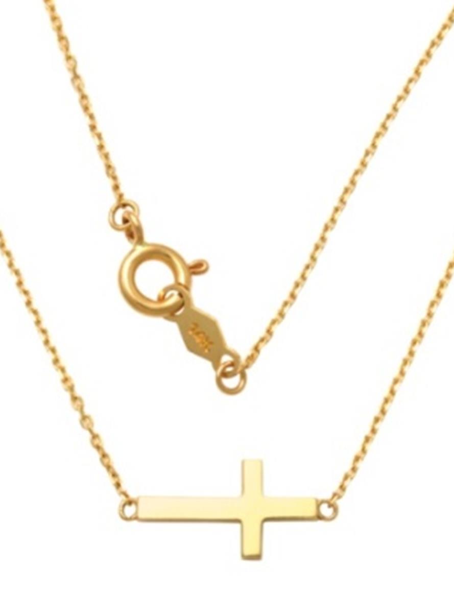 10K Yellow Gold Sideways Cross 16"+2" Necklace